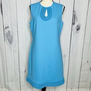 RAOUL Sheath Dress Sleeveless Sz US 10 Aqua Blue Detailed Neck and Hem